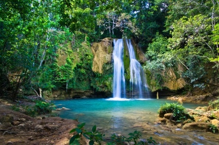 a beautiful scenery of a waterfall