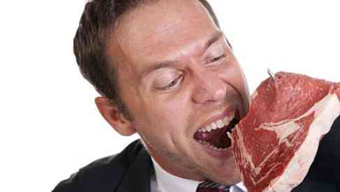 man eating meat protein