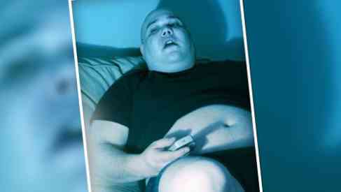 obese man eating healthy foods